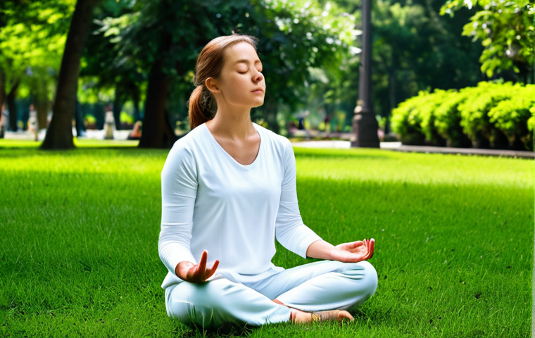 **

"A person meditating outdoors in a park, wearing comfortable, modest clothing, stress reduction technique, surrounded by lush greenery, natural lighting, safe for work, appropriate content, fully clothed, professional photography, perfect anatomy, natural pose, family-friendly."

**