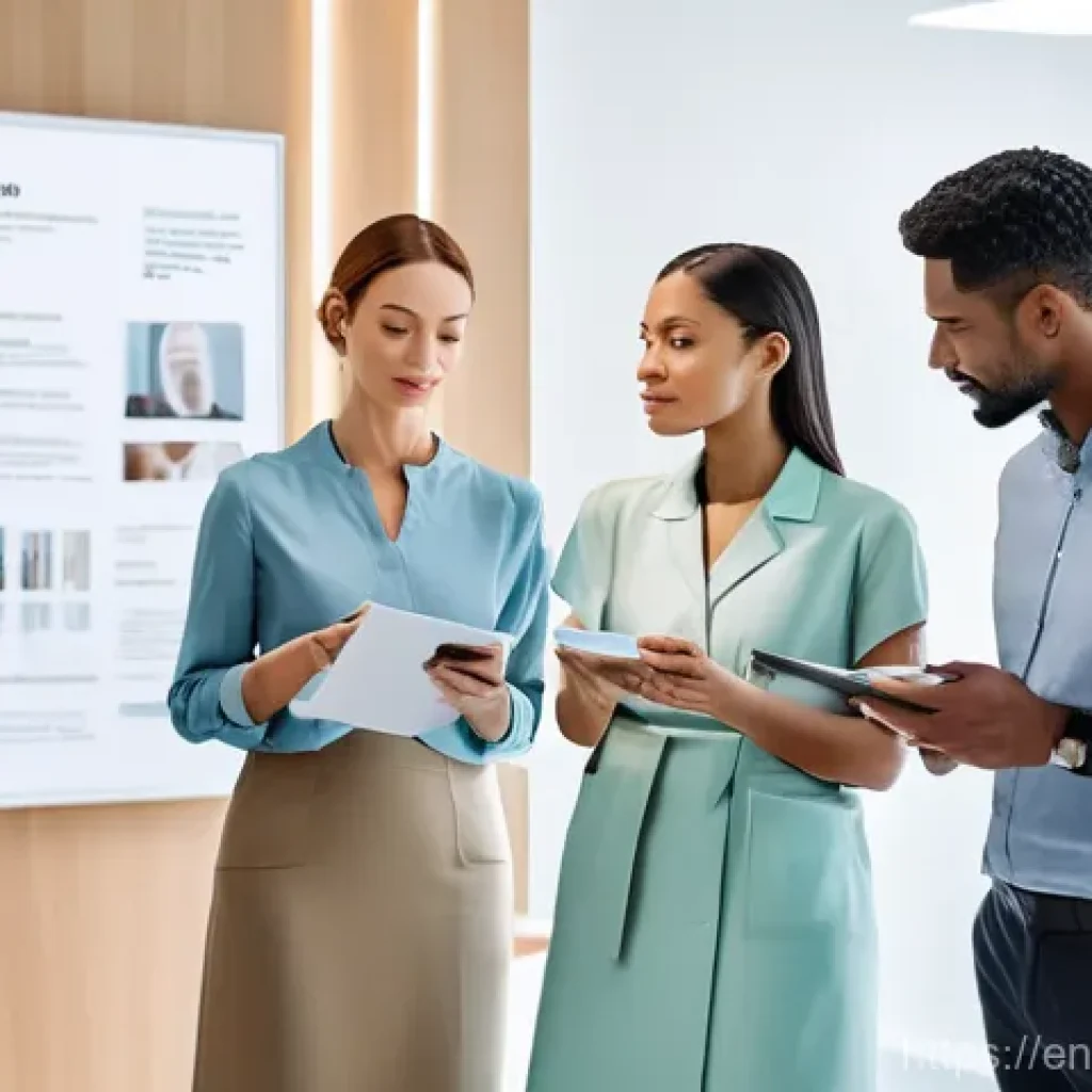 피부과 보톡스 비교 - **Prompt:** A diverse group of four individuals, two women and two men ranging from late 20s to earl...