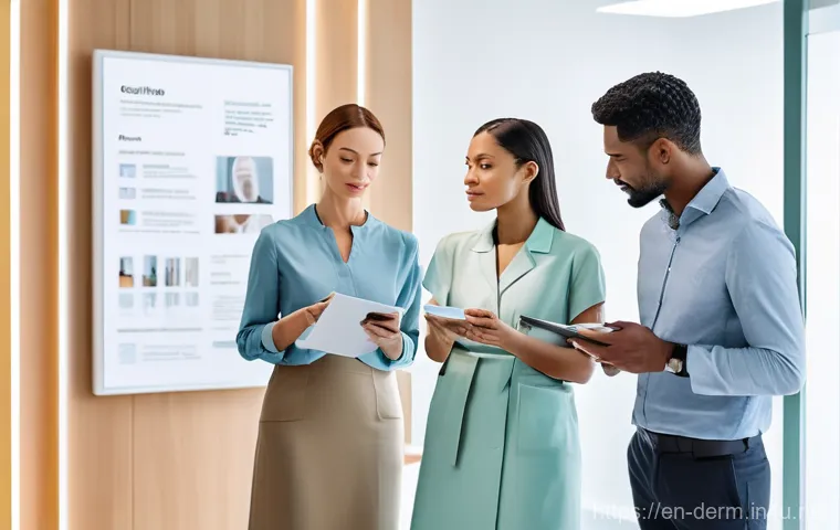 피부과 보톡스 비교 - **Prompt:** A diverse group of four individuals, two women and two men ranging from late 20s to earl...