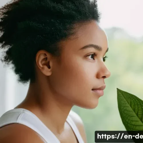 피부결 개선 루틴 - A close-up portrait of a diverse young woman examining her skin texture in natural daylight by a lar...