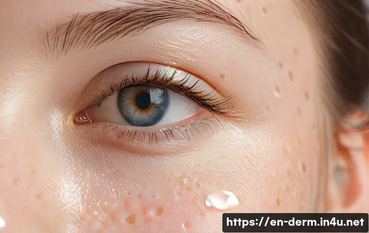 여드름 패치 효과 분석 - A close-up, hyper-realistic image of a young adult’s cheek with a transparent hydrocolloid acne patc...