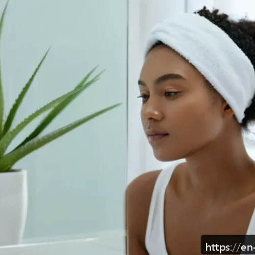Home 30 피부 각질 관리 방법 - A serene bathroom scene featuring a young woman with clear, glowing skin gently applying a mild chem...