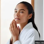 Home 23 피부과 여드름 관리 순서 - A close-up portrait of a young adult woman with clear, glowing skin gently cleansing her face in a b...
